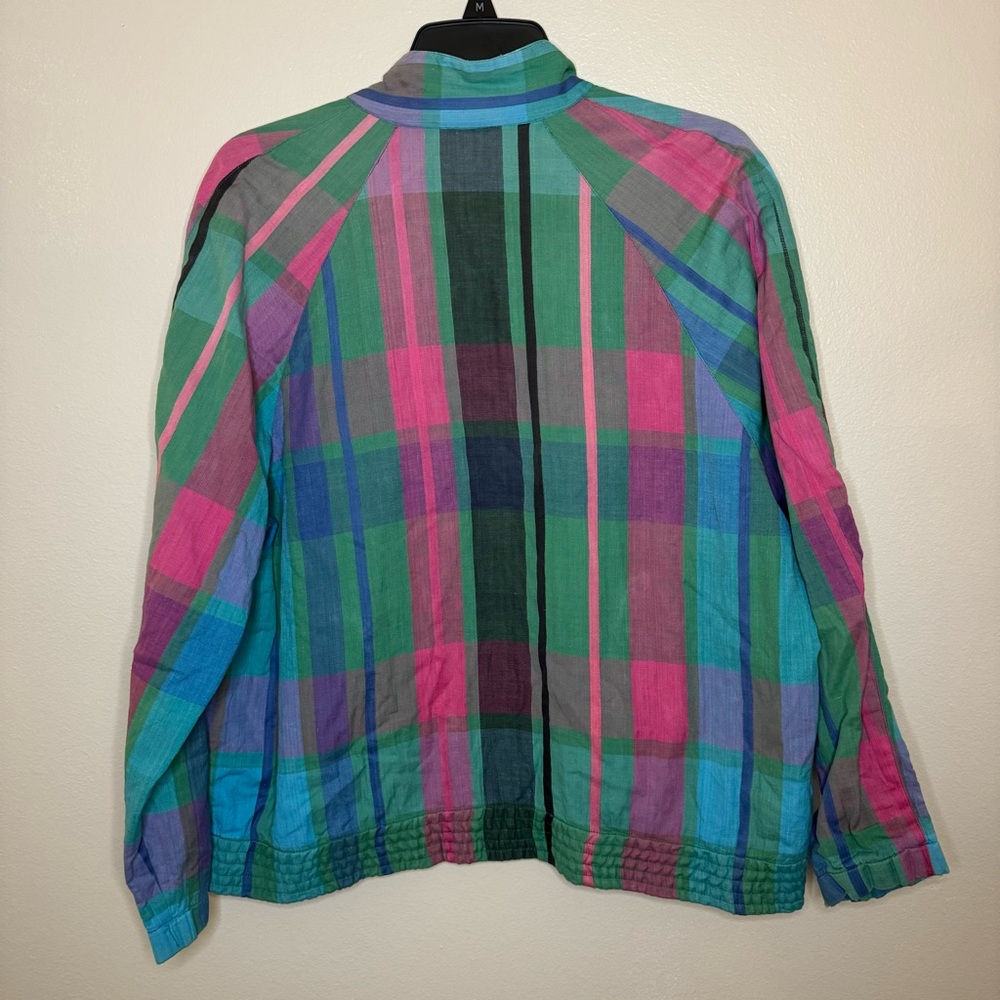 Vintage 80s IZOD Lacoste Madras Plaid Full Zip Bomber Jacket Men’s Medium - Picture 9 of 12